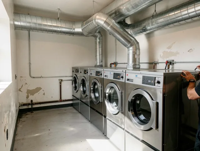 Cleveland Dryer Vent Cleaning team performing large-scale commercial dryer vent cleaning in Cleveland