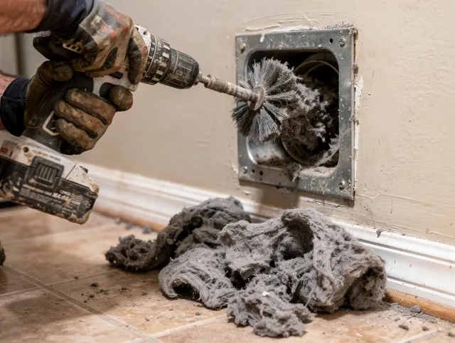 Certified Cleveland Dryer Vent Cleaning technician performing dryer vent cleaning in Cleveland